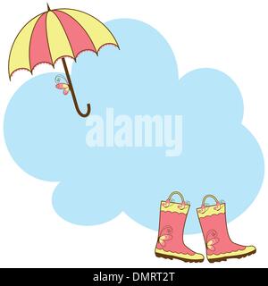 Illustration cute rain boots and umbrella Stock Vector