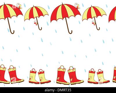 Illustration cute rain boots and umbrella seamless pattern Stock Vector