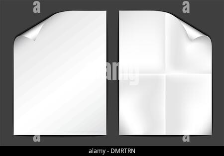 Two sheets of white paper on dark background Stock Vector