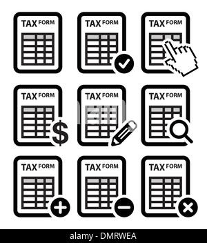 Tax form, taxation, finance vector icons set Stock Vector