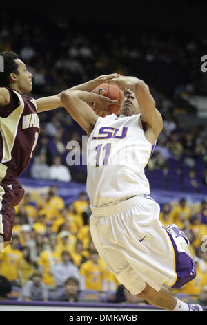 LSU guard Bo Spencer (11) has his shot blocked during the game between the ULM Warhawks and the LSU Tigers.  LSU won the game held at the Pete Maravich Assembly Center 82-62. (Credit Image: © Matt Lange/Southcreek Global/ZUMApress.com) Stock Photo