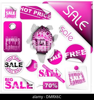 Set of pink sale tickets and labels Stock Vector