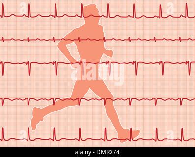 heartbeat electrocardiogram and running man Stock Vector