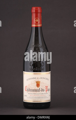 A bottle of French red wine, Chateauneuf-du-Pape, Domaine de la Ronciere, France Stock Photo