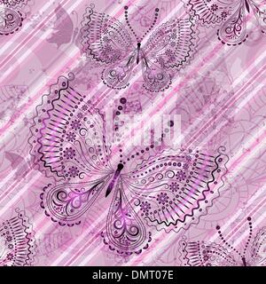 Pink grunge seamless pattern with butterflies Stock Vector