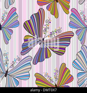 Striped seamless pattern with butterflies Stock Vector