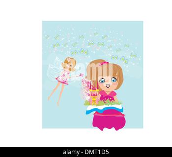 little girl reading fairy tales Stock Vector