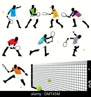 8 Tennis Players Silhouettes Set Stock Vector