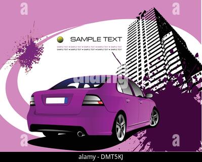 Purple business background with car image. Vector illustration Stock Vector