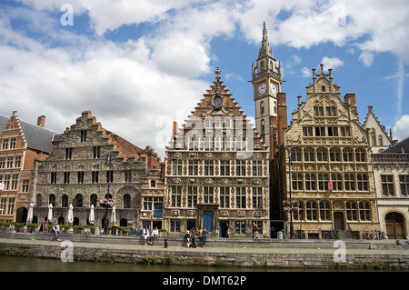 The medieval guild houses of Graslei quay, viewed from across the water. Ghent, Belgium Stock Photo