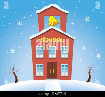 country school house in winter Stock Vector