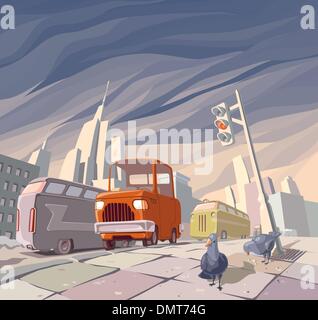 Orange Cartoon Retro Car Stock Vector