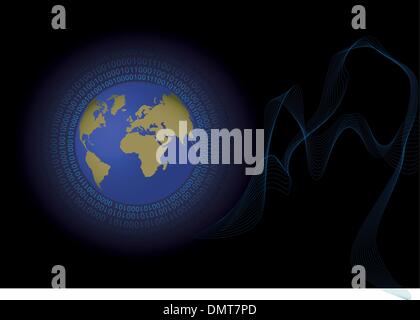 binary code winds around planet3 Stock Vector