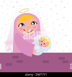 Nativity Bethlehem scene: Virgin Mary and Baby Jesus Stock Vector