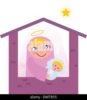 Nativity Bethlehem scene: Virgin Mary and Baby Jesus Stock Vector