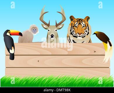 Wild animal with blank signboard Stock Vector
