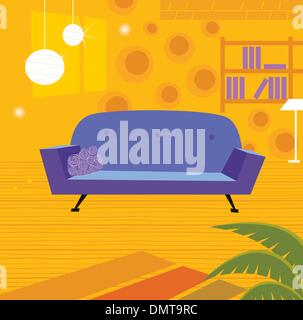 Retro living room in retro style Stock Vector
