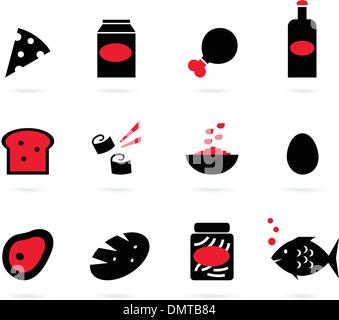 Retro food icons set isolated on white ( black, red ) Stock Vector
