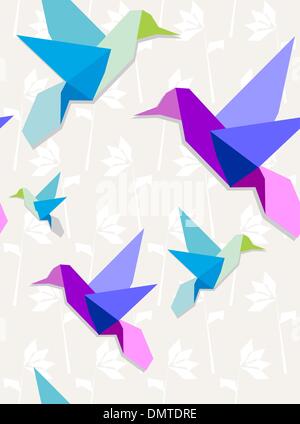 Origami hummingbirds pattern background Stock Vector