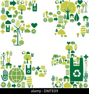 Puzzle piece with environmental icons Stock Vector