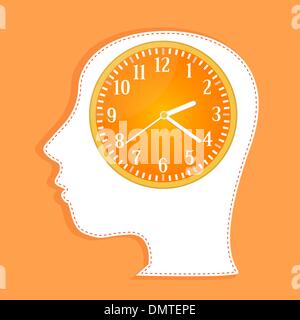 clocks in people head. invitation card Stock Vector