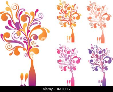 champagne bottle and glasses, vector Stock Vector