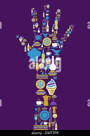 Gourmet icon set in human hand Stock Vector