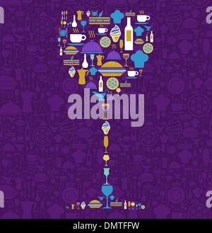 Restaurant icon set in wine glass shape Stock Vector