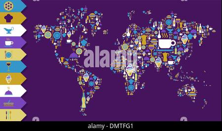 Gourmet icon set in World globe map Stock Vector