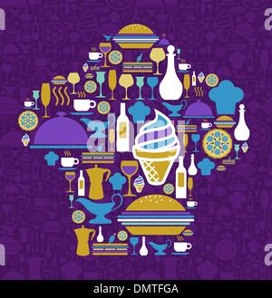 Restaurant icon set in chef beret shape Stock Vector