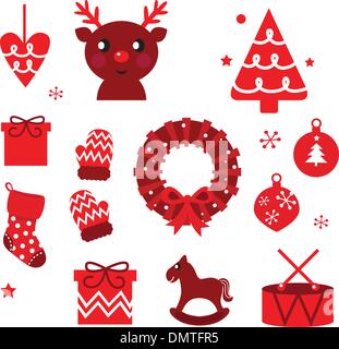 Vector collection of christmas retro elements isolated on white Stock Vector