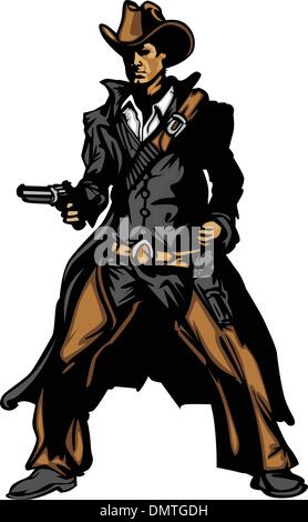 Cowboy Mascot Aiming Gun Vector Illustration Stock Vector