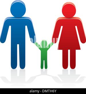 Man, woman and child icon, color, line, outline vector sign, linear ...