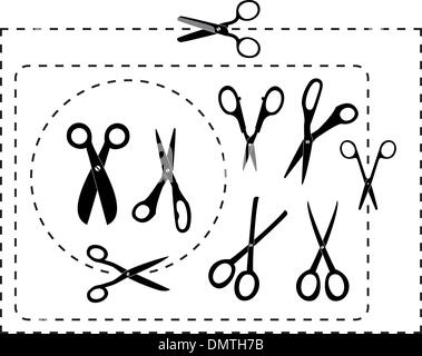 vector cutting scissors and coupon border lines Stock Vector