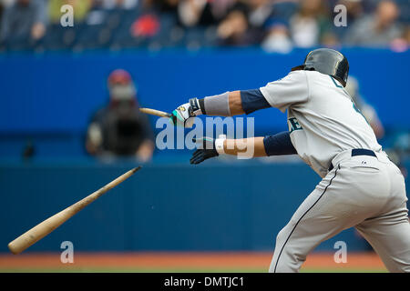 Seattle Mariners second baseman Jose Lopez #4 hits a broken bat single at the Rogers Centre in Toronto in an MLB game between the Seattle Mariners and the Toronto Blue Jays..Blue Jays won 5-4...*****FOR EDITORIAL USE ONLY* (Credit Image: © Nick Turchiaro/Southcreek Global/ZUMApress.com) Stock Photo