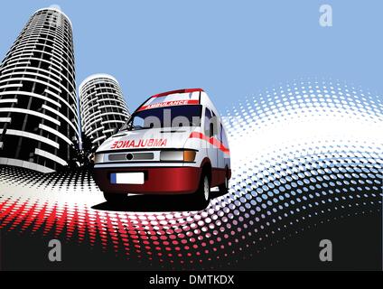 Abstract urban background with ambulance image. Vector illustrat Stock Vector
