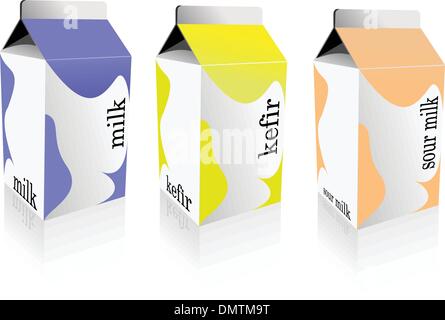 Dairy produces collection in carton box. Milk, kefir, sour milk. Stock Vector