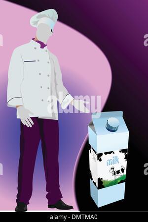 Dairy produces in carton box and cook image. Vector Stock Vector