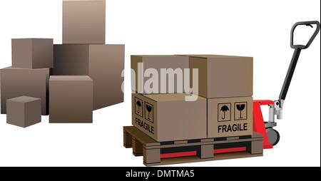 Industrial forklift with a load of the boxes Stock Vector