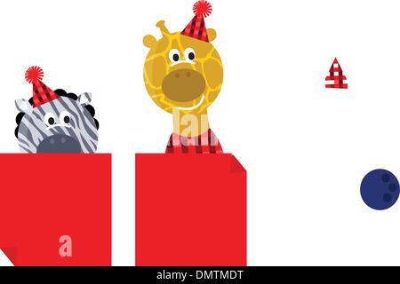 Cute safari animals with red christmas banners isolated on white Stock Vector