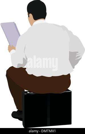 Sitting Businessman reading a newspaper Stock Vector