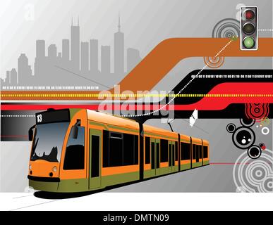 Abstract hi-tech background with tram image. Vector illustration Stock Vector