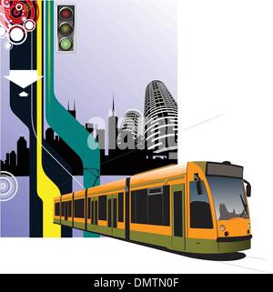 Abstract hi-tech background with tram image. Vector illustration Stock Vector