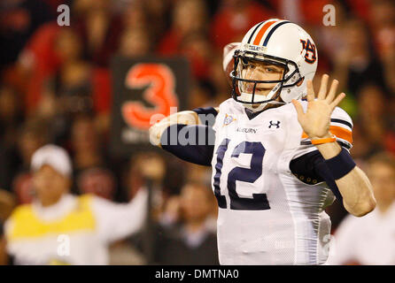 Auburn quarterback Chris Todd (12) drops back to pass at the game against Georgia in Sanford Stadium at the University of Georgia in Athens, Ga., on Saturday, November 14, 2009.  Georgia won the game 31-24. (Credit Image: © Daniel Shirey/Southcreek Global/ZUMApress.com) Stock Photo