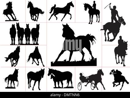 Fifteen horse silhouettes. Vector illustration Stock Vector