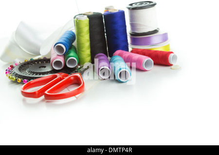 Close-up image of sewing stuff over white background Stock Photo