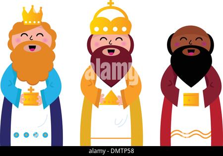 Three wise men bringing gifts to Christ, isolated on white Stock Vector