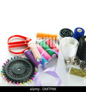 Close-up image of sewing stuff over white background Stock Photo