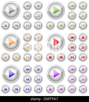 Set of stylish colored vector multimedia buttons. Aqua web 2.0. Stock Vector