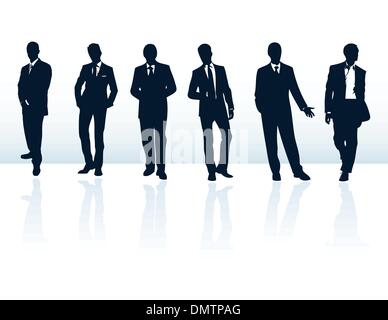 Set of dark blue vector businessman silhouettes in suits. More i Stock Vector